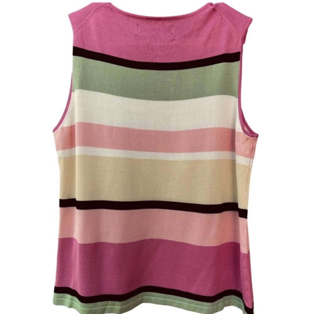 Parisian Signature Petite 100% Silk Striped Sleeveless Knit Top Pink Green PL - Picture 5 of 7